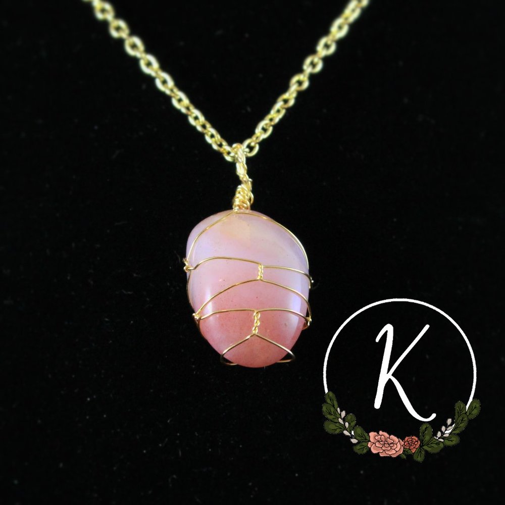 Hand Wrapped Pink Agate Crystal Chain Necklace